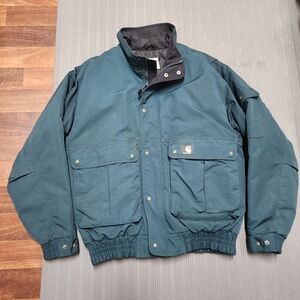 Vtg Carhartt J71MLL Teal Green Cargo Bomber Flight Jacket Quilted Puffer Med